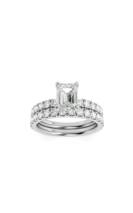2Cttw Emerald Shaped Lab Grown Diamond (F/VS) Classic Accented  Set With Band and Engagement Ring in14K Gold