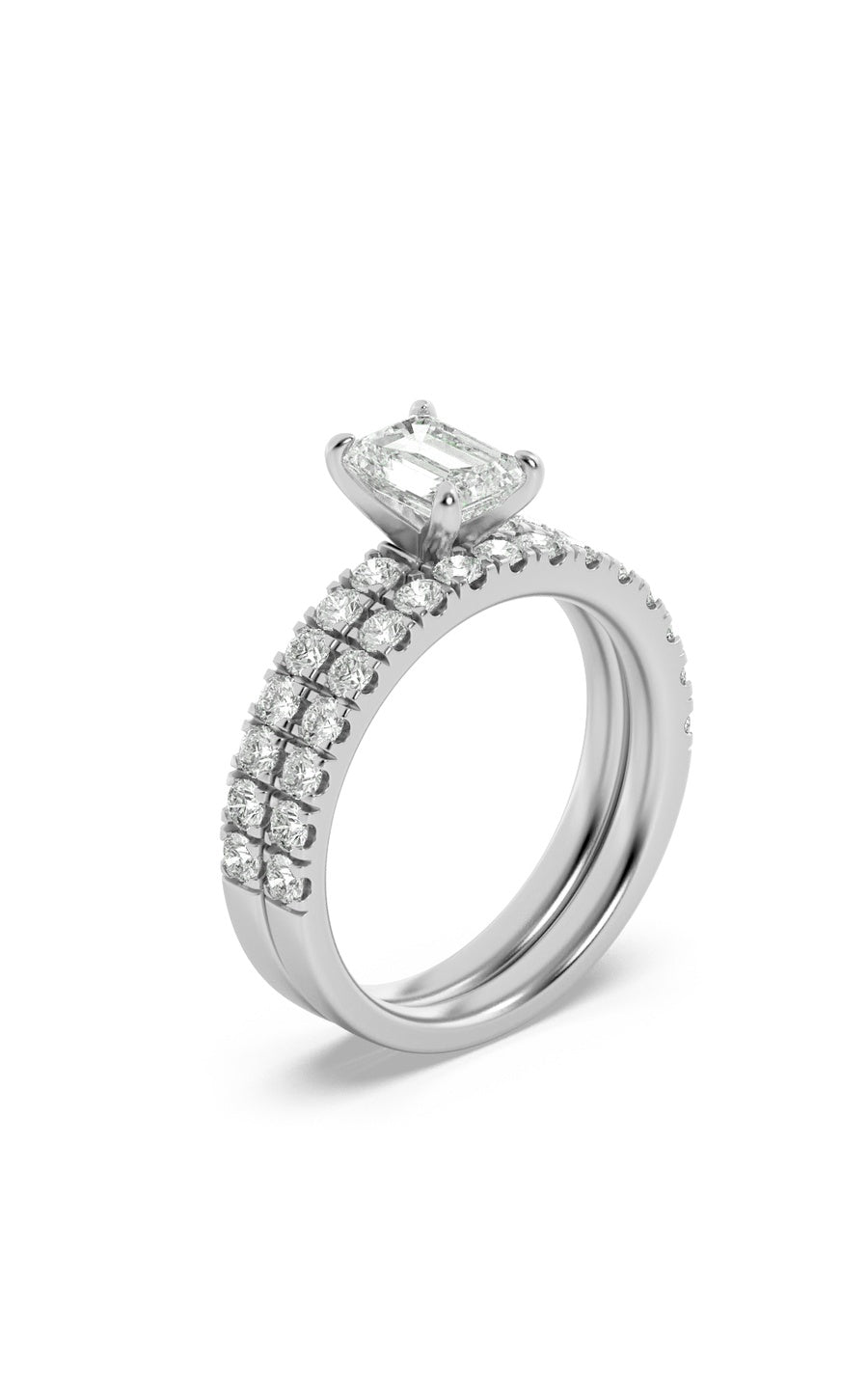 2Cttw Emerald Shaped Lab Grown Diamond (F/VS) Classic Accented  Set With Band and Engagement Ring in14K Gold