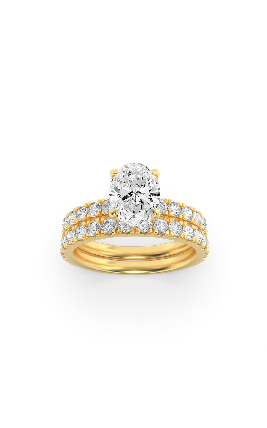 2Cttw Oval Shaped Lab Grown Diamond (F/VS) ClassicAccented  Set With Band and Engagement Ring in 14K Gold