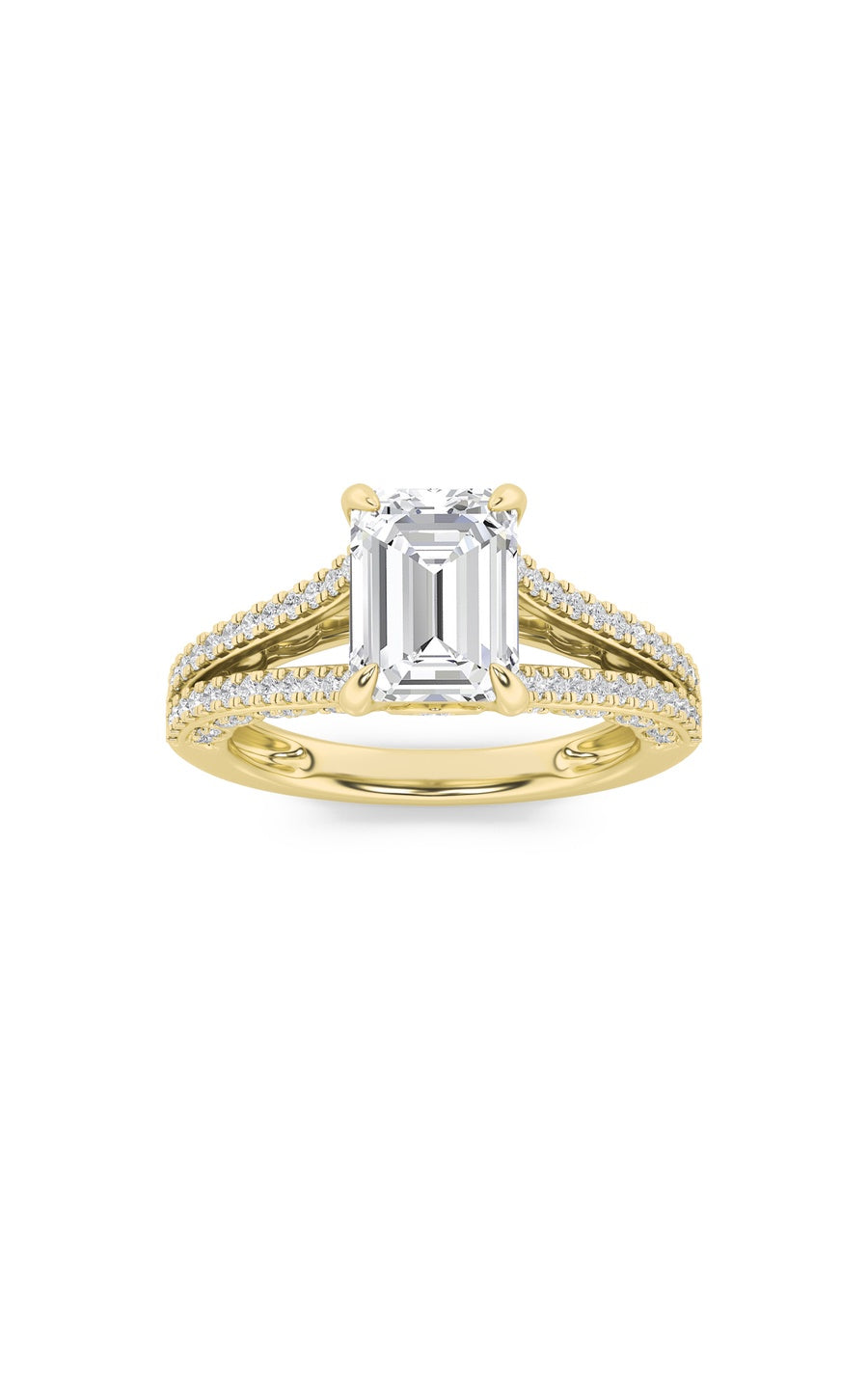 2CTW Emerald Shaped Lab Grown Diamond (G/VS) Split Shank Accented Engagement Ring in 14K Gold