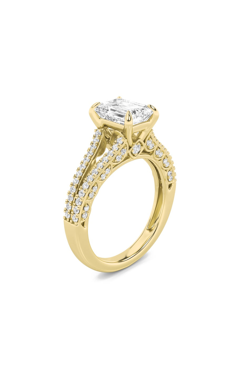 2CTW Emerald Shaped Lab Grown Diamond (G/VS) Split Shank Accented Engagement Ring in 14K Gold