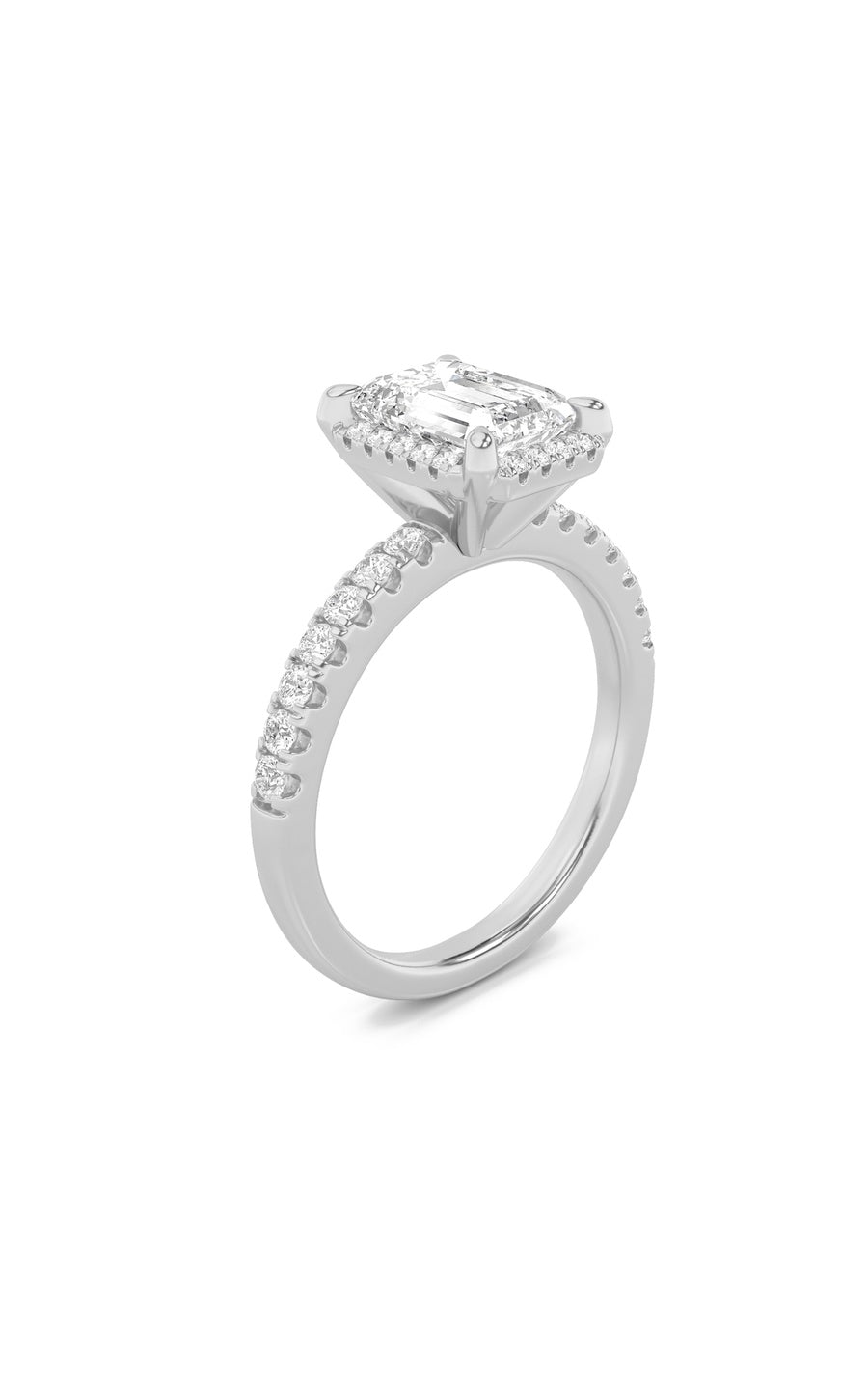 2Cttw Emerald Shaped Lab Grown Diamond (F/VS) HaloAccented Engagement Ring in 14K Gold
