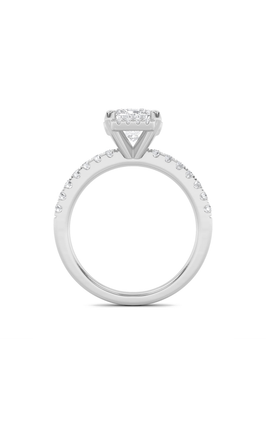 2Cttw Emerald Shaped Lab Grown Diamond (F/VS) HaloAccented Engagement Ring in 14K Gold