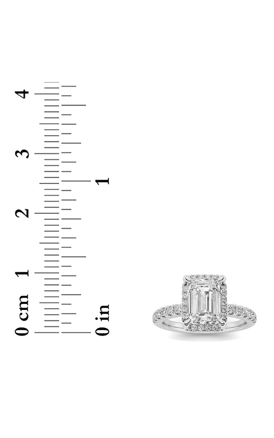 2CTW Emerald Shaped Lab Grown Diamond (F/VS) Halo Accented Engagement Ring in 14K Gold