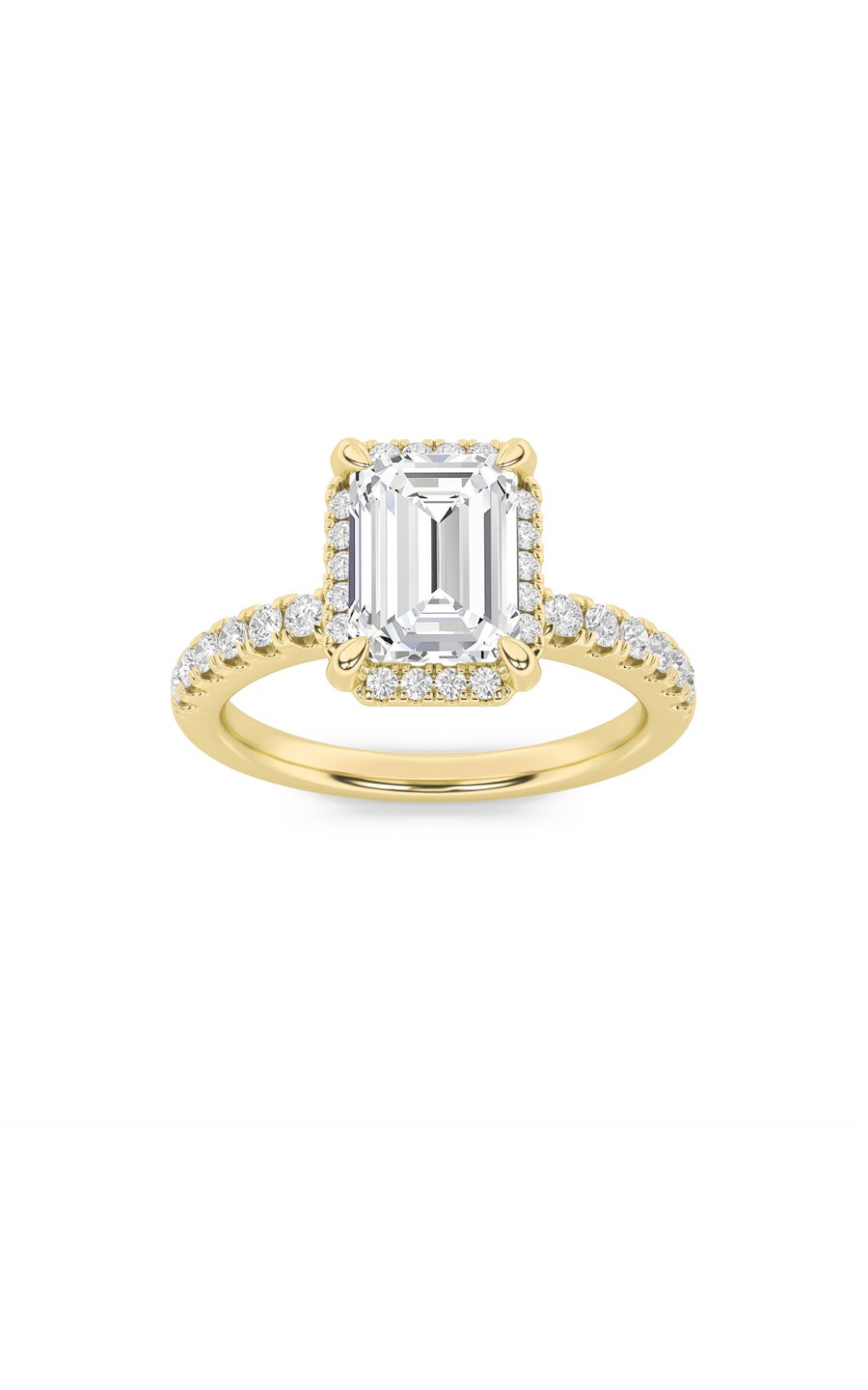 2Cttw Emerald Shaped Lab Grown Diamond (F/VS) HaloAccented Engagement Ring in 14K Gold