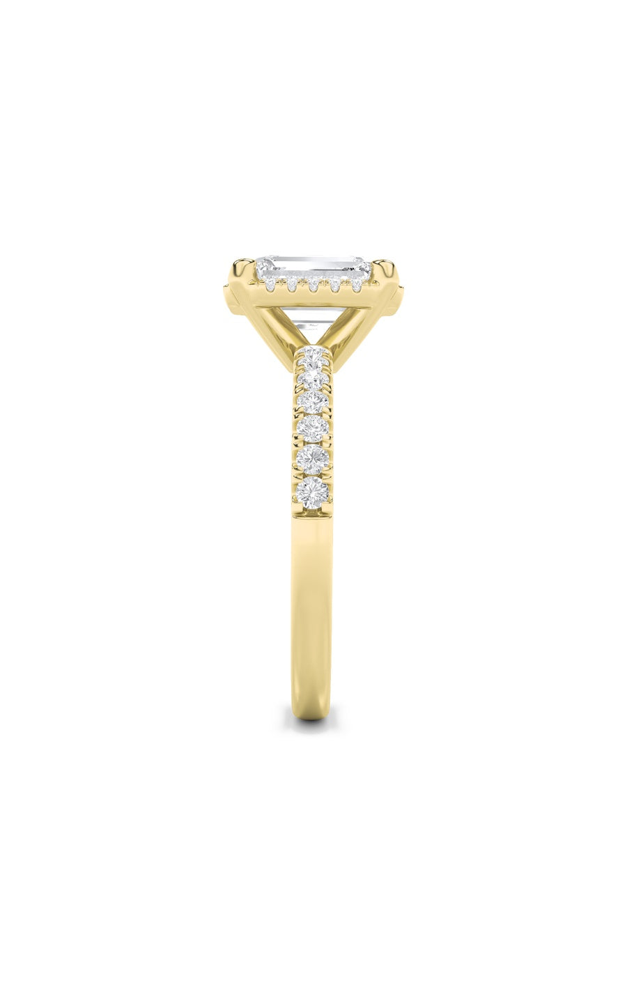 2Cttw Emerald Shaped Lab Grown Diamond (F/VS) HaloAccented Engagement Ring in 14K Gold