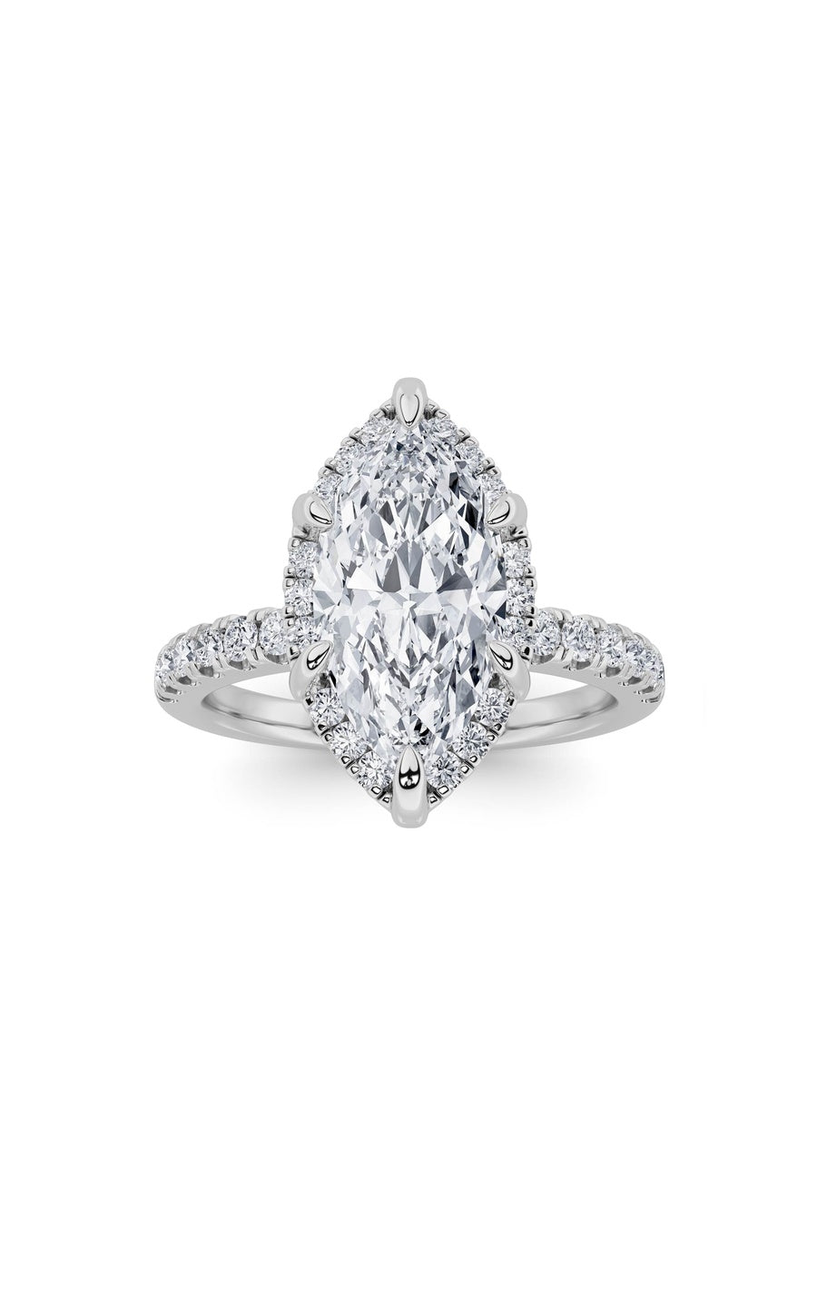 2Cttw Marquise Shaped Lab Grown Diamond (F/VS) Halo Accented Engagement Ring in 14K Gold