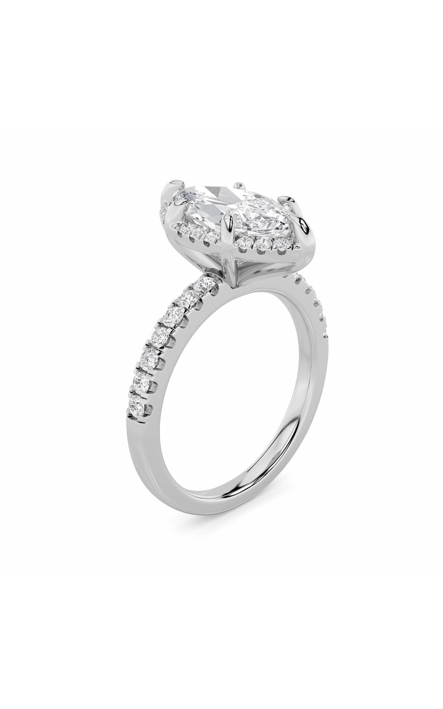 2Cttw Marquise Shaped Lab Grown Diamond (F/VS) Halo Accented Engagement Ring in 14K Gold