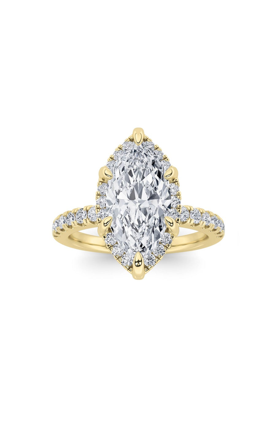 2Cttw Marquise Shaped Lab Grown Diamond (F/VS) Halo Accented Engagement Ring in 14K Gold