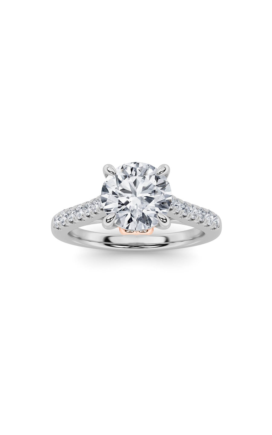 2.5Cttw Round Shaped Lab Grown Diamond (F/VS) Petite Shank Accented Engagement Ring in 14K Gold