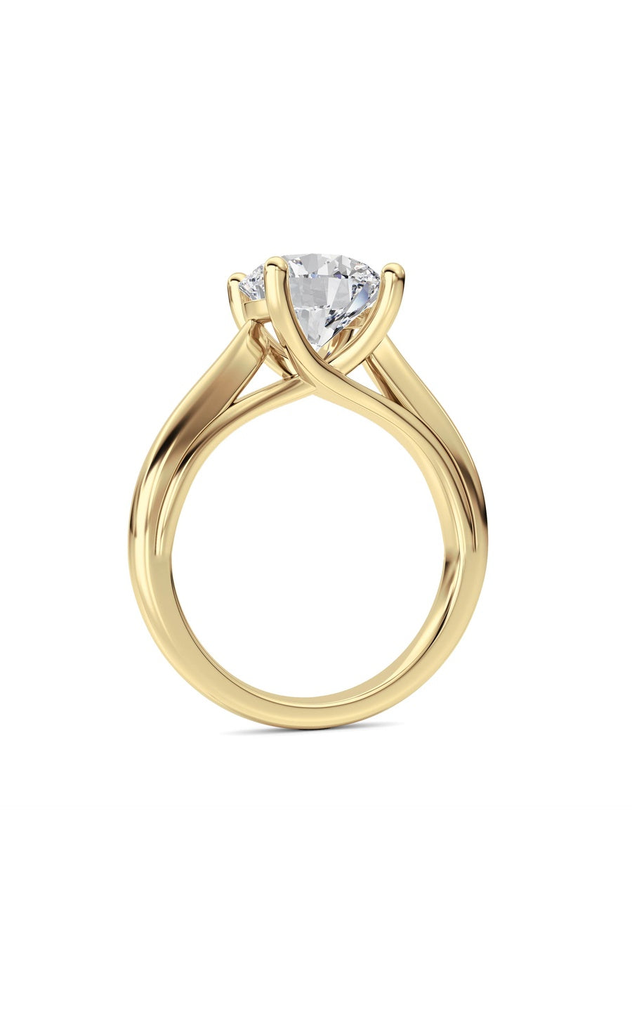 2Cttw Round Shaped Lab Grown Diamond (F/VS) Cathedral Shank Engagement Ring in 14K Yellow Gold