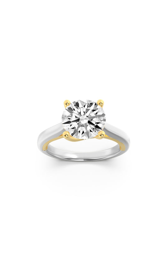 3Cttw Round Shaped Lab Grown Diamond (F/VS) Two Tone Cathedral Shank Engagement Ring in 14K Gold