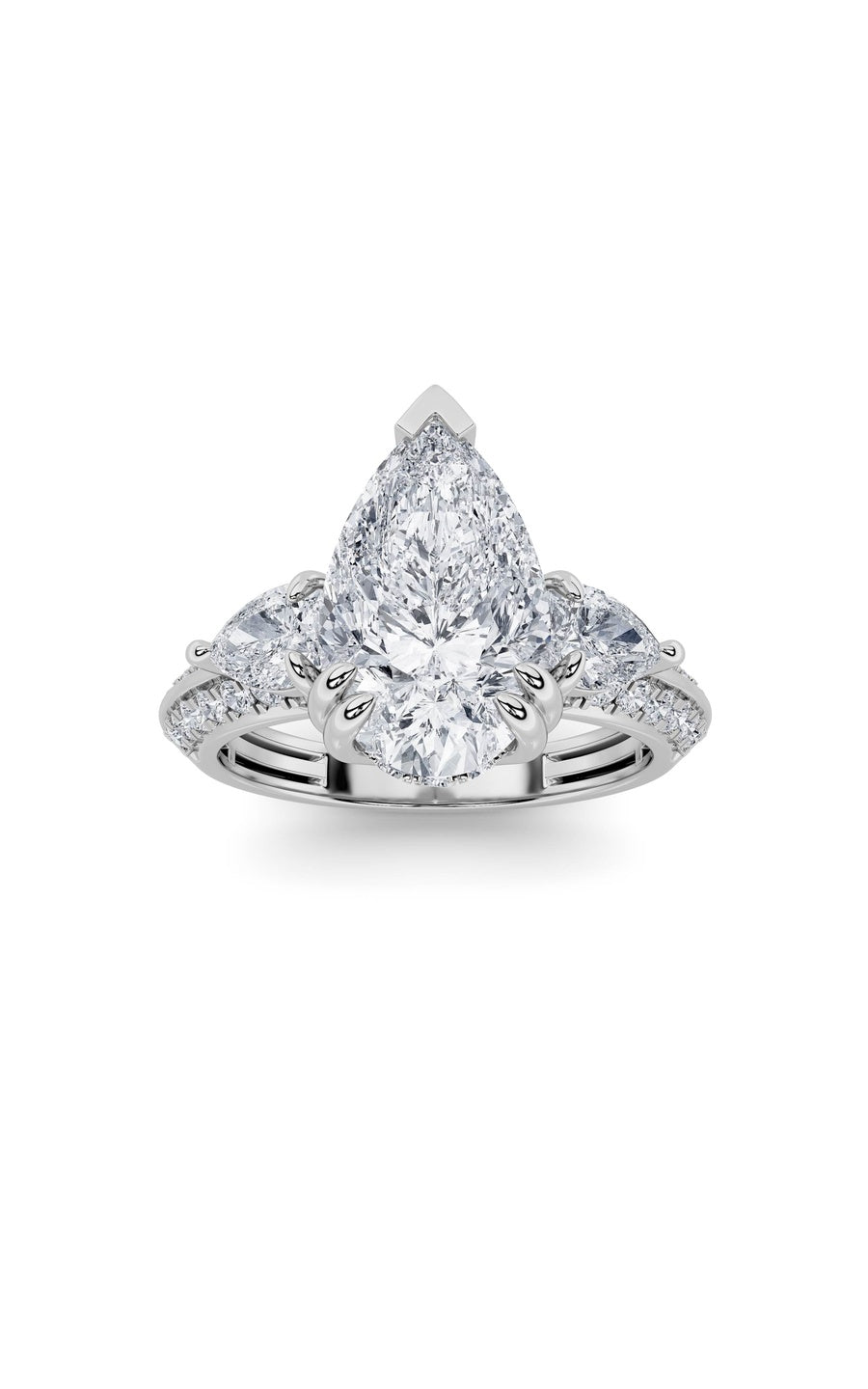 3.5Cttw Pear Shaped Lab Grown Diamond (G/VS) ThreeStone Accented Engagement Ring in 14K Gold