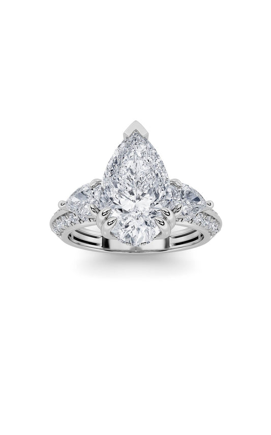 3.5Cttw Pear Shaped Lab Grown Diamond (G/VS) ThreeStone Accented Engagement Ring in 14K Gold