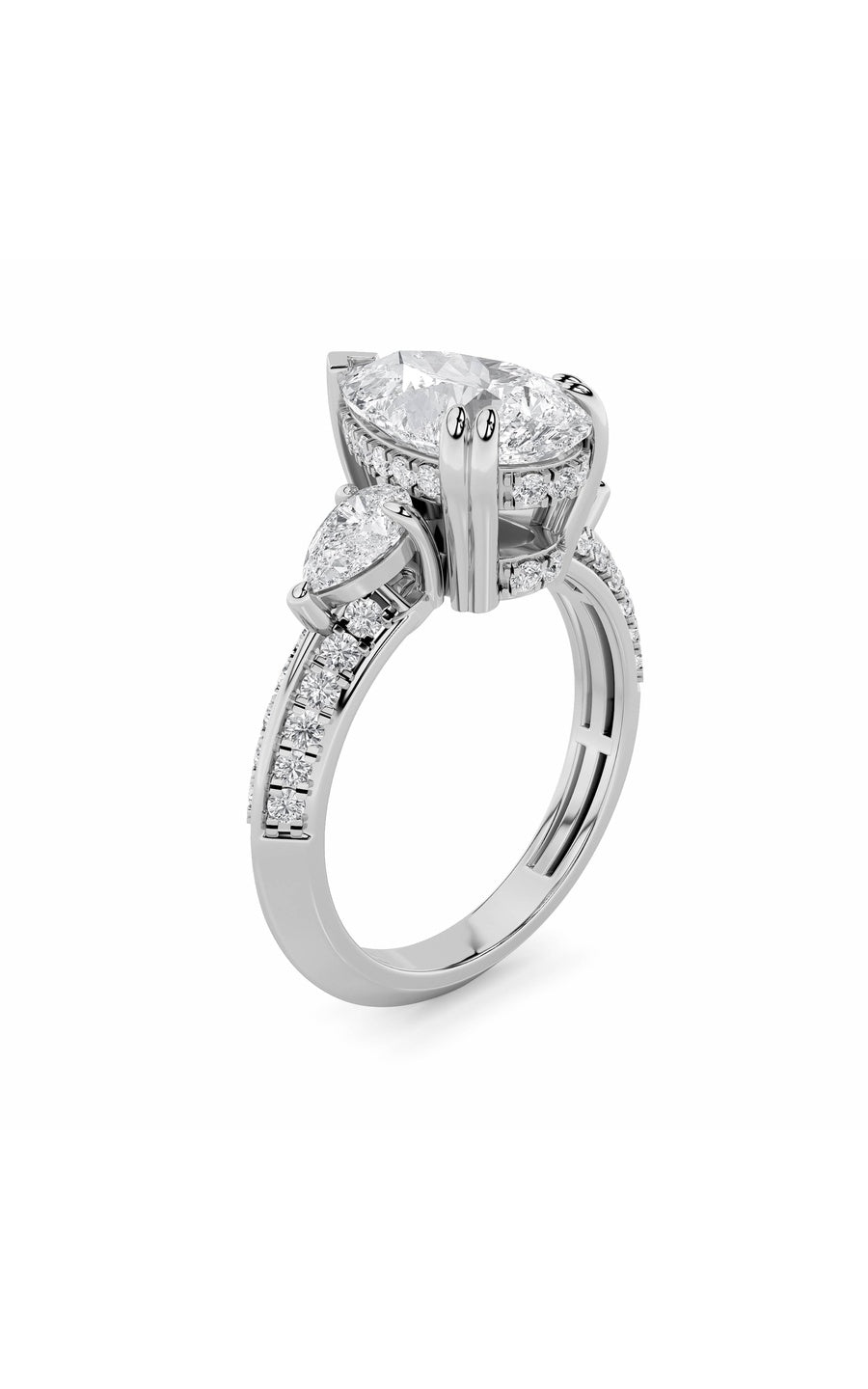 3.5Cttw Pear Shaped Lab Grown Diamond (G/VS) ThreeStone Accented Engagement Ring in 14K Gold