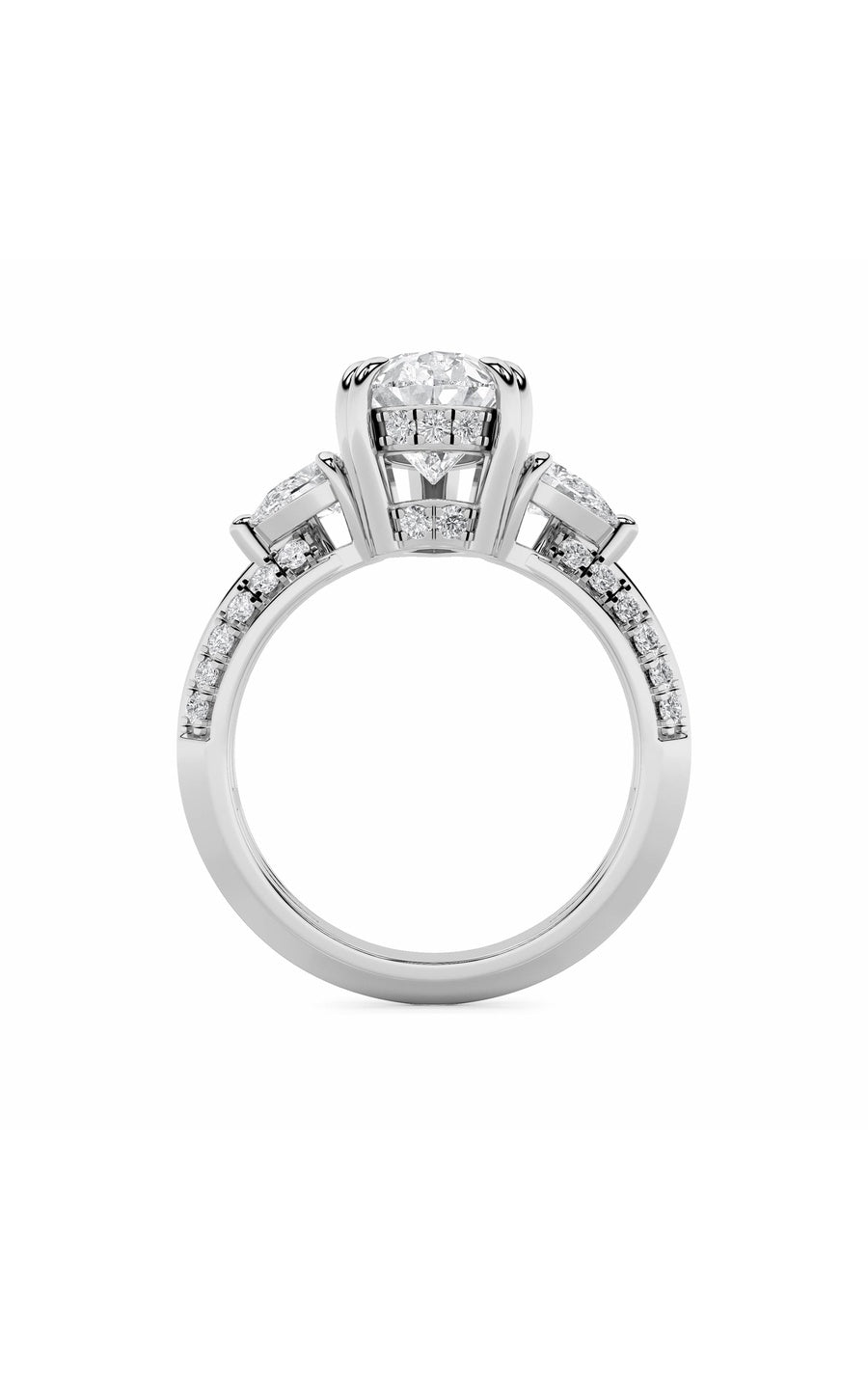 3.5Cttw Pear Shaped Lab Grown Diamond (G/VS) ThreeStone Accented Engagement Ring in 14K Gold