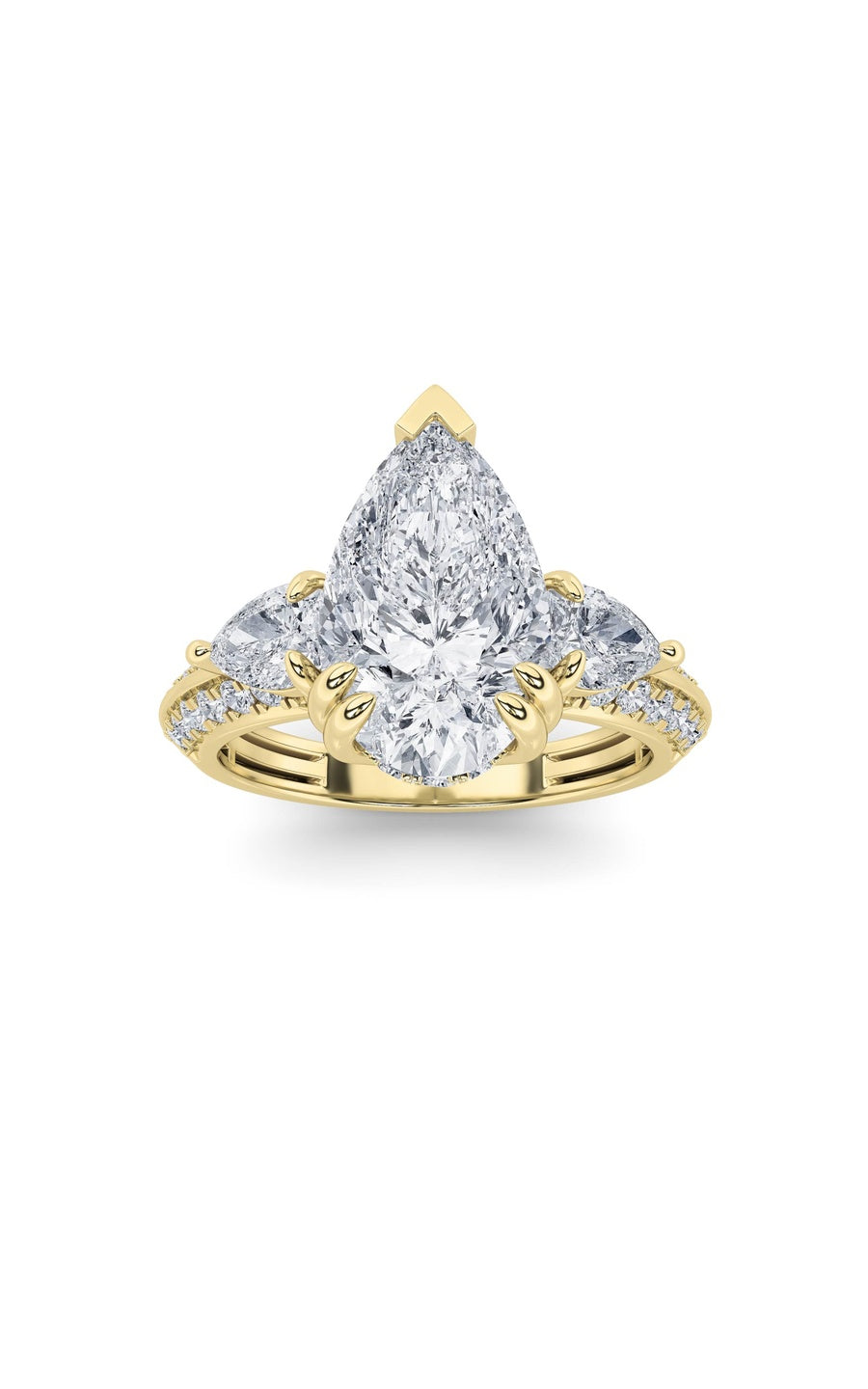 3.5Cttw Pear Shaped Lab Grown Diamond (G/VS) ThreeStone Accented Engagement Ring in 14K Gold