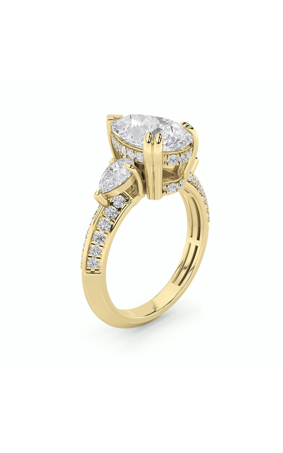 3.5Cttw Pear Shaped Lab Grown Diamond (G/VS) ThreeStone Accented Engagement Ring in 14K Gold