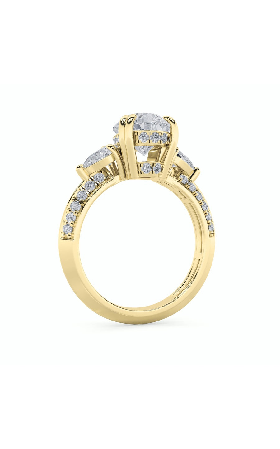 3.5Cttw Pear Shaped Lab Grown Diamond (G/VS) ThreeStone Accented Engagement Ring in 14K Gold