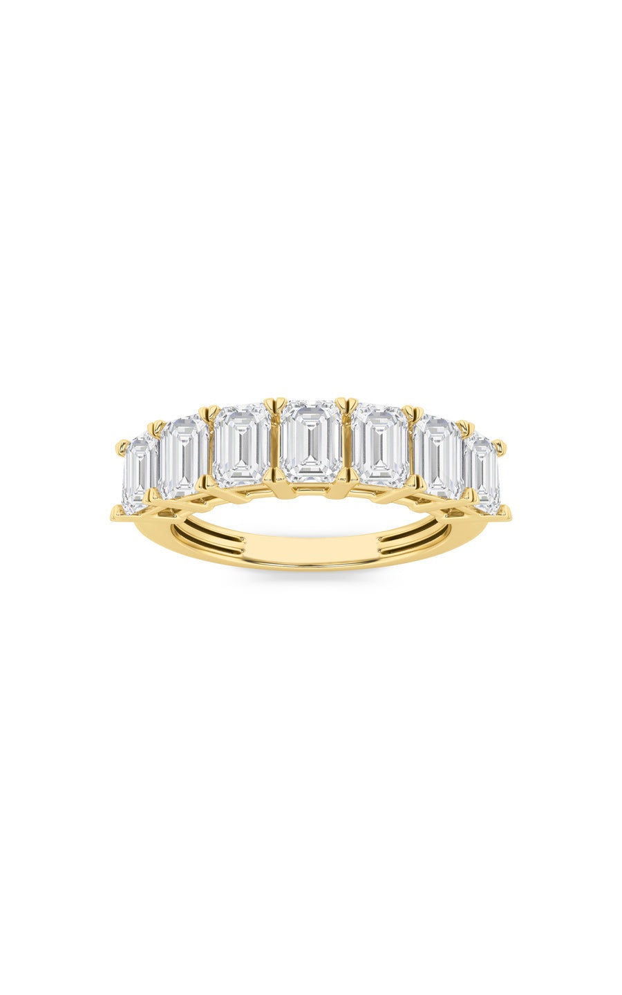 2Cttw Emerald Shaped Lab Grown Diamond (F/VS) Seven Stone Band Ring in 14K Gold