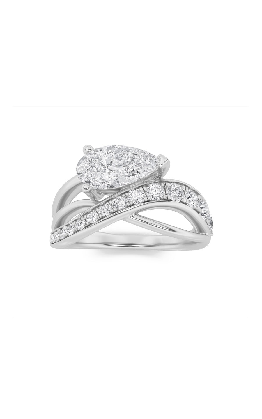 2Cttw Pear Shaped Lab Grown Diamond (F/VS) FashionAccentedEngagement Ring in 14K Gold