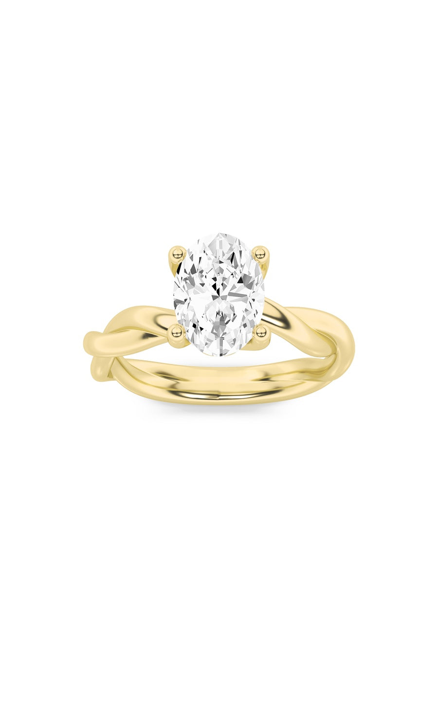 2Cttw Oval Shaped Lab Grown Diamond (F/VS) TwistedShank Solitaire Engagement Ring in 14K Gold