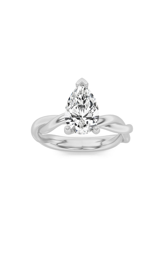 1.5Cttw Pear Shaped Lab Grown Diamond (F/VS) Twisted Shank Solitaire Engagement Ring in 14K Gold