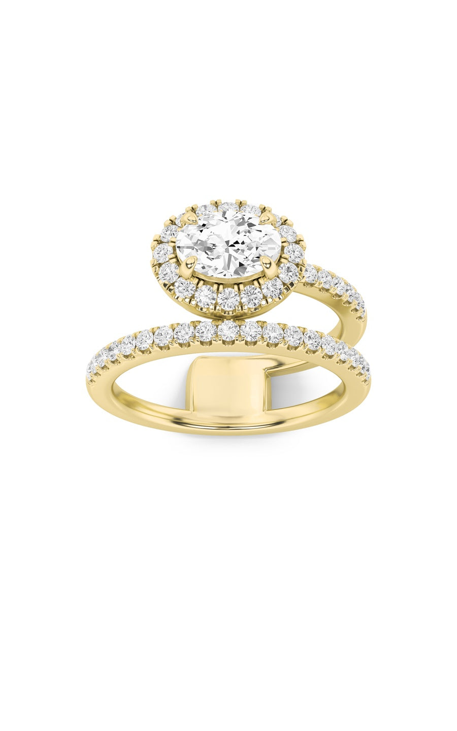 1Cttw Oval Shaped Lab Grown Diamond (F/VS) Halo Accented Fashion Ring in 14K Gold