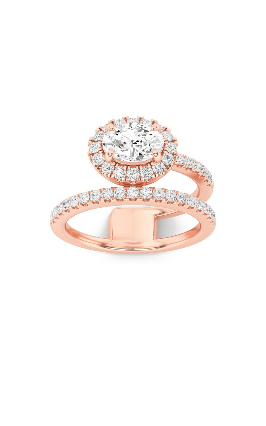 1Cttw Oval Shaped Lab Grown Diamond (F/VS) Halo Accented Fashion Ring in 14K Gold