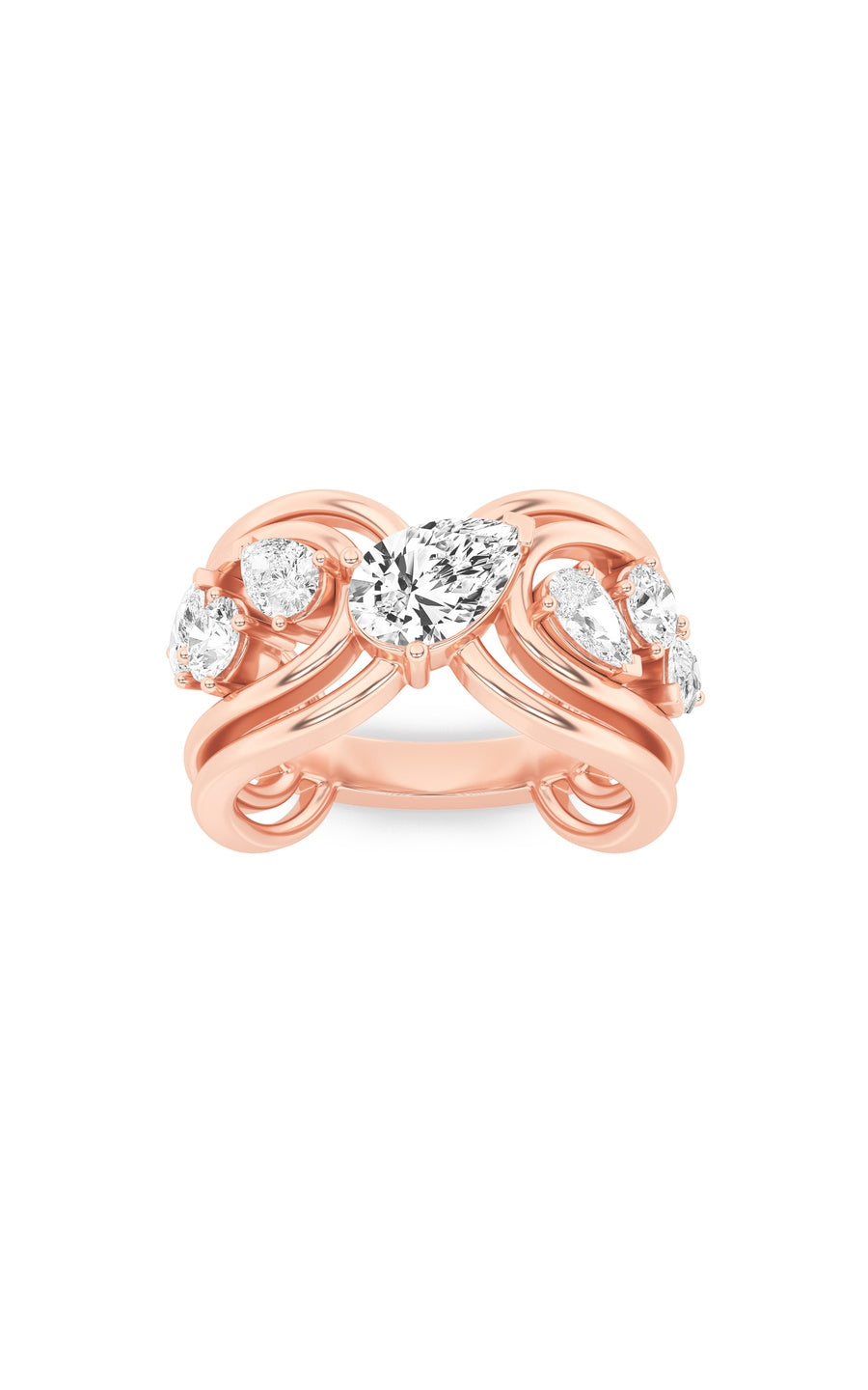 2Cttw Pear Shaped Lab Grown Diamond (F/VS) Seven Stone Fashion Ring in 14K Gold