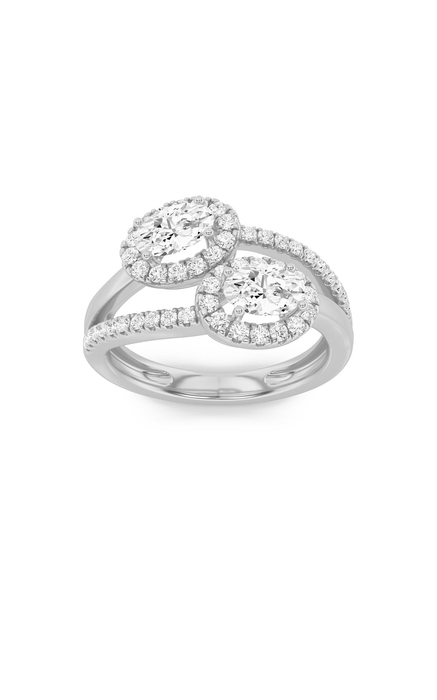1Cttw Oval Shaped Lab Grown Diamond (F/VS) Accented Toi et Moi Fashiion Ring in 14K Gold