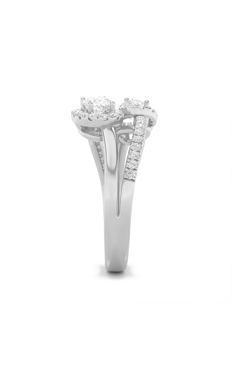 1Cttw Oval Shaped Lab Grown Diamond (F/VS) Accented Toi et Moi Fashiion Ring in 14K Gold