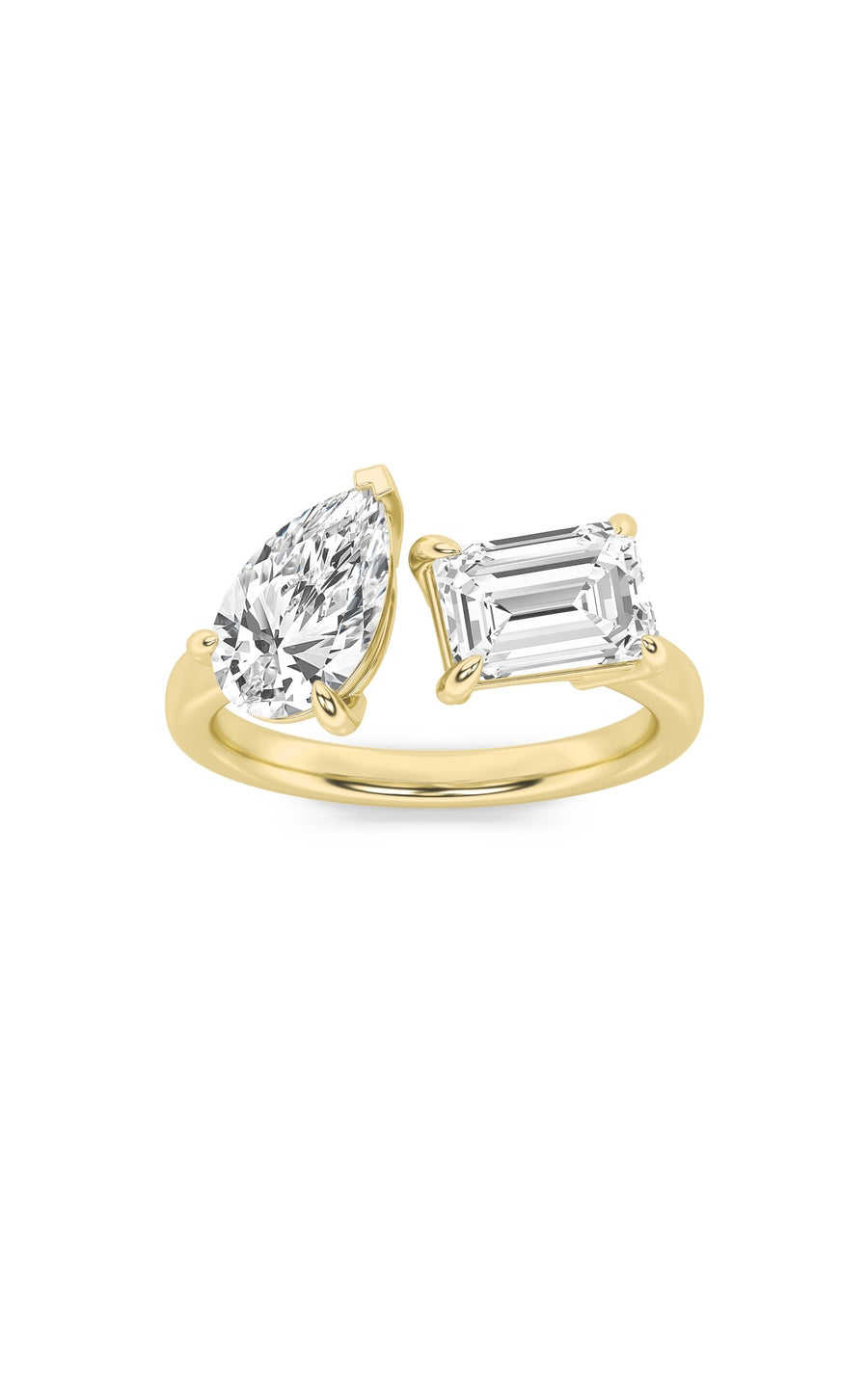 3Cttw Emerald Shaped Lab Grown Diamond (F/VS) Toiet Moi Fashiion Ring in 14K Gold