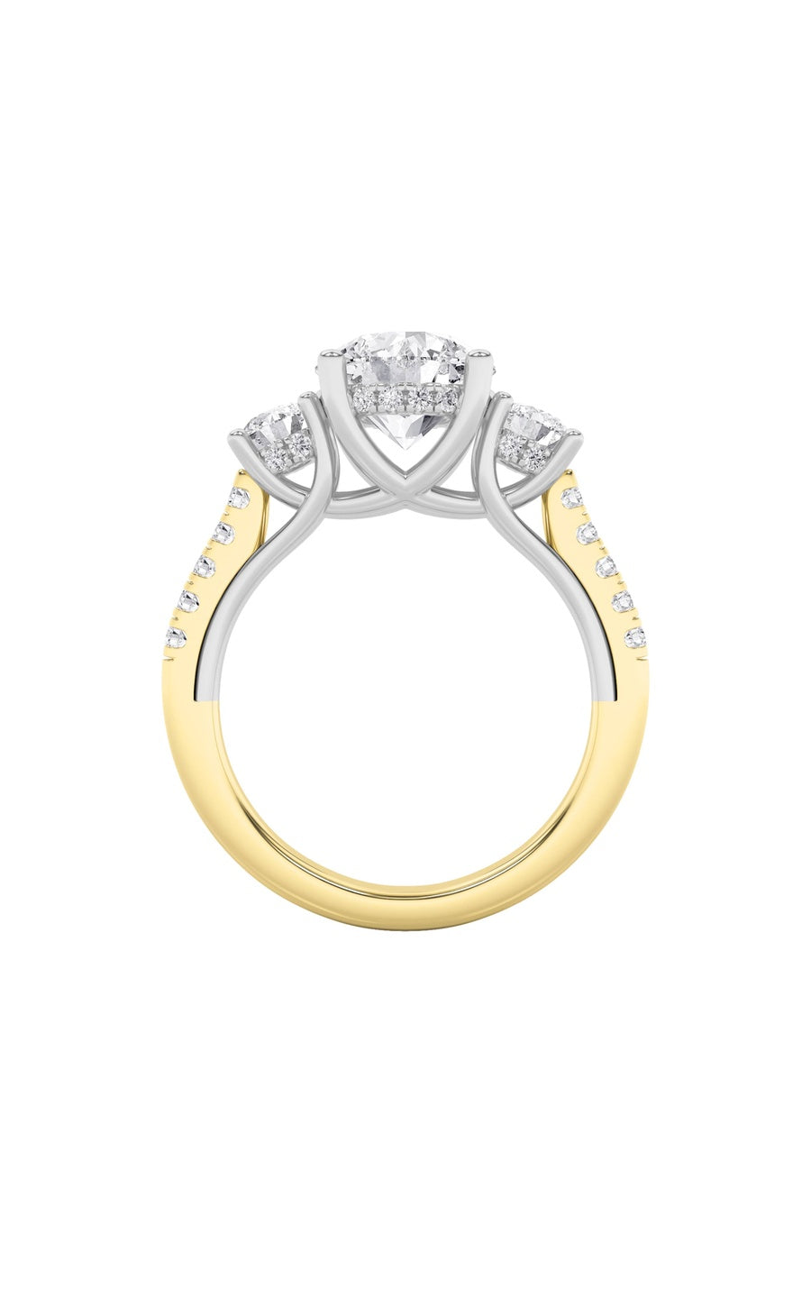 3Cttw Round Shaped Lab Grown Diamond (F/VS) Accented Three Stone Ring in 14K Gold