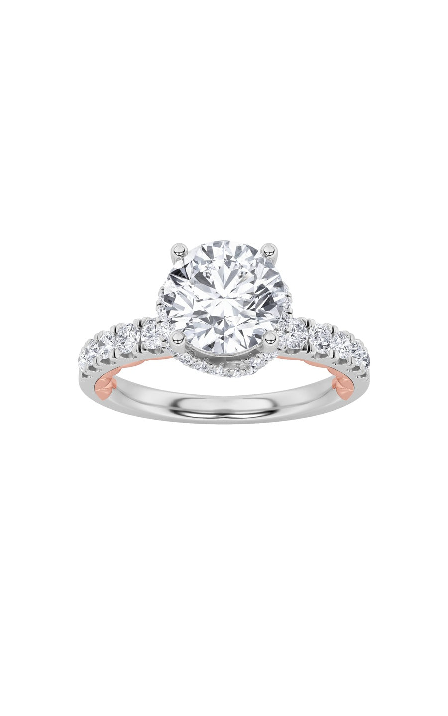 2Cttw Round Shaped Lab Grown Diamond (F/VS) Two Tone Accented Fancy Engagement Ring in 14K Gold