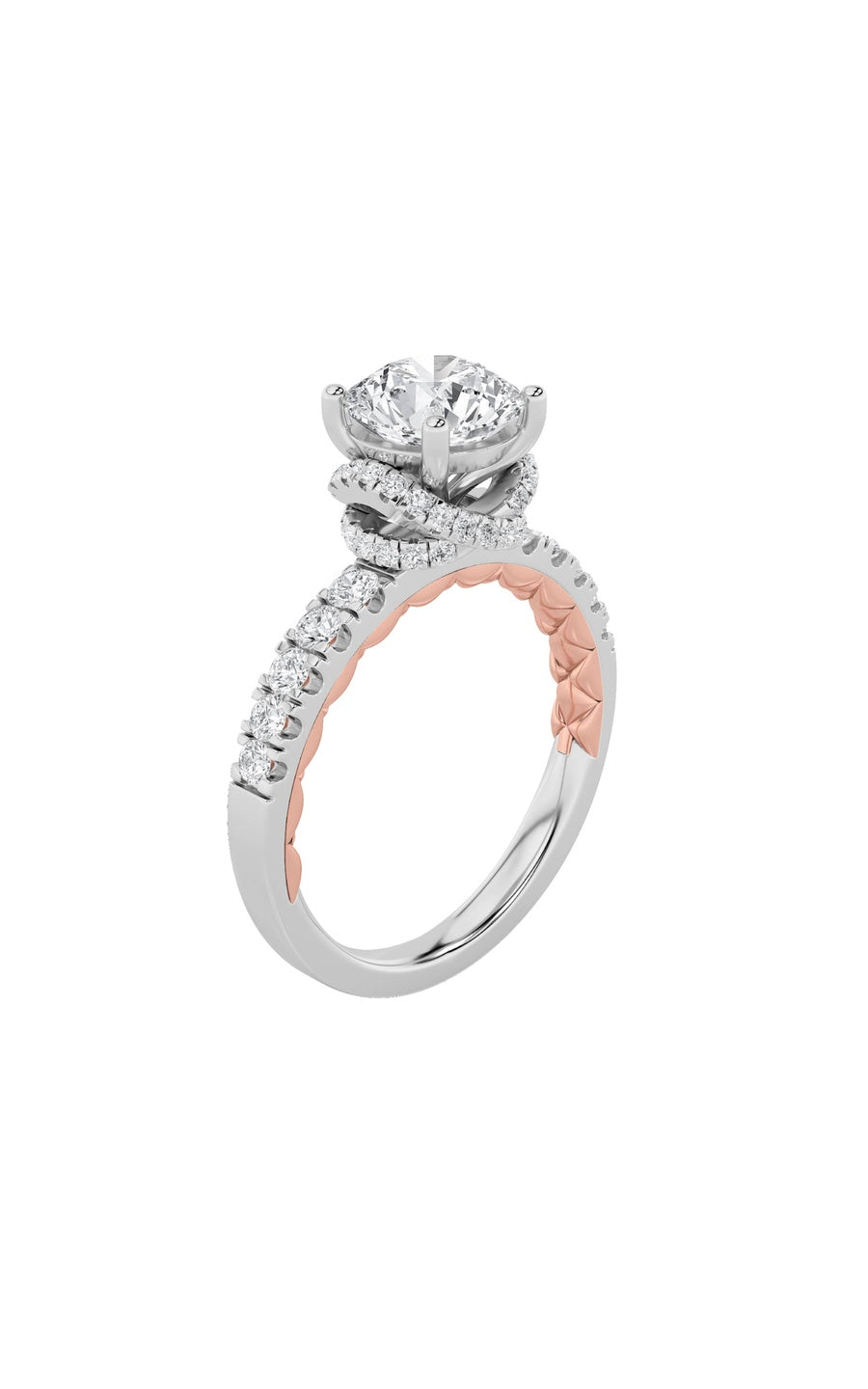 2Cttw Round Shaped Lab Grown Diamond (F/VS) Two Tone Accented Fancy Engagement Ring in 14K Gold