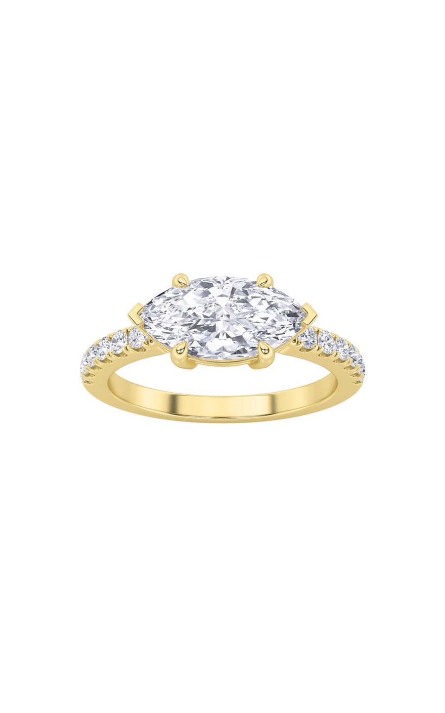 1.5CTW Marquise Shaped Lab Grown Diamond (F/VS) East West Accented Ring in 14K Gold