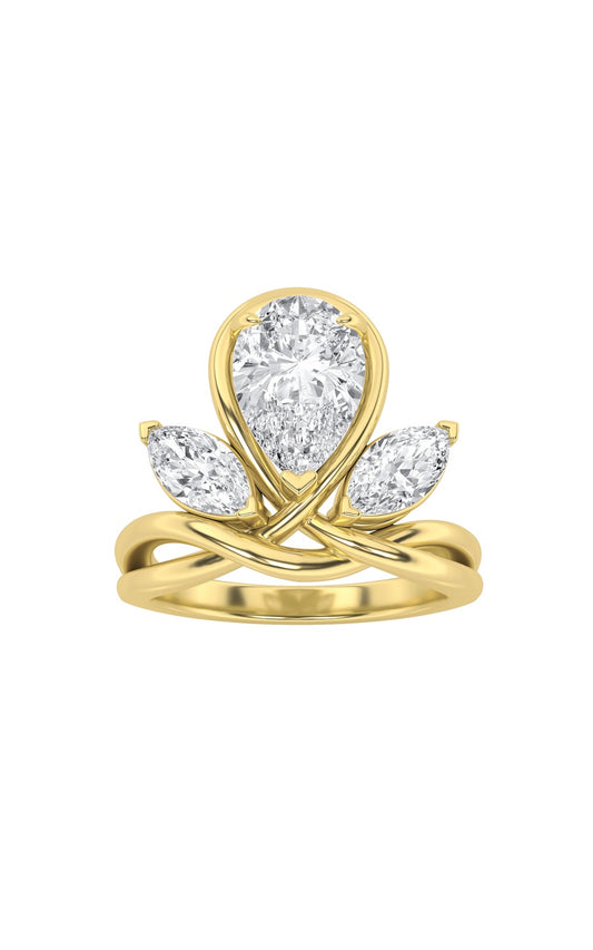 3Cttw Pear Shaped Lab Grown Diamond (F/VS) Knot Ring in 14K Gold
