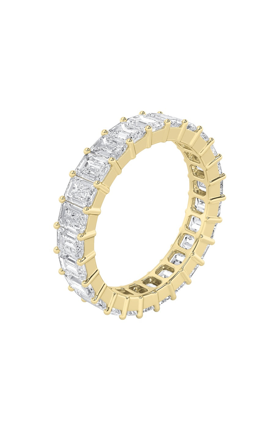 5Cttw Emerald Shaped Lab Grown Diamond Split ProngEternity Ring in 14K Gold (F/VS)