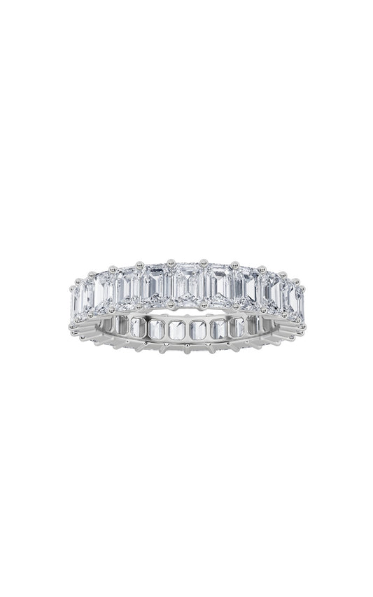 5.4Cttw Emerald Shaped Lab Grown Diamond Split Prong Eternity Ring in 14K Gold (F/VS)