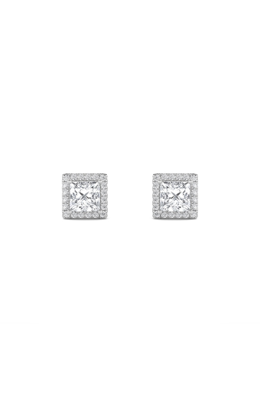 2Cttw Princess Shaped Lab Grown Diamond (F/VS) Halo Stud Earrings in 14K Gold