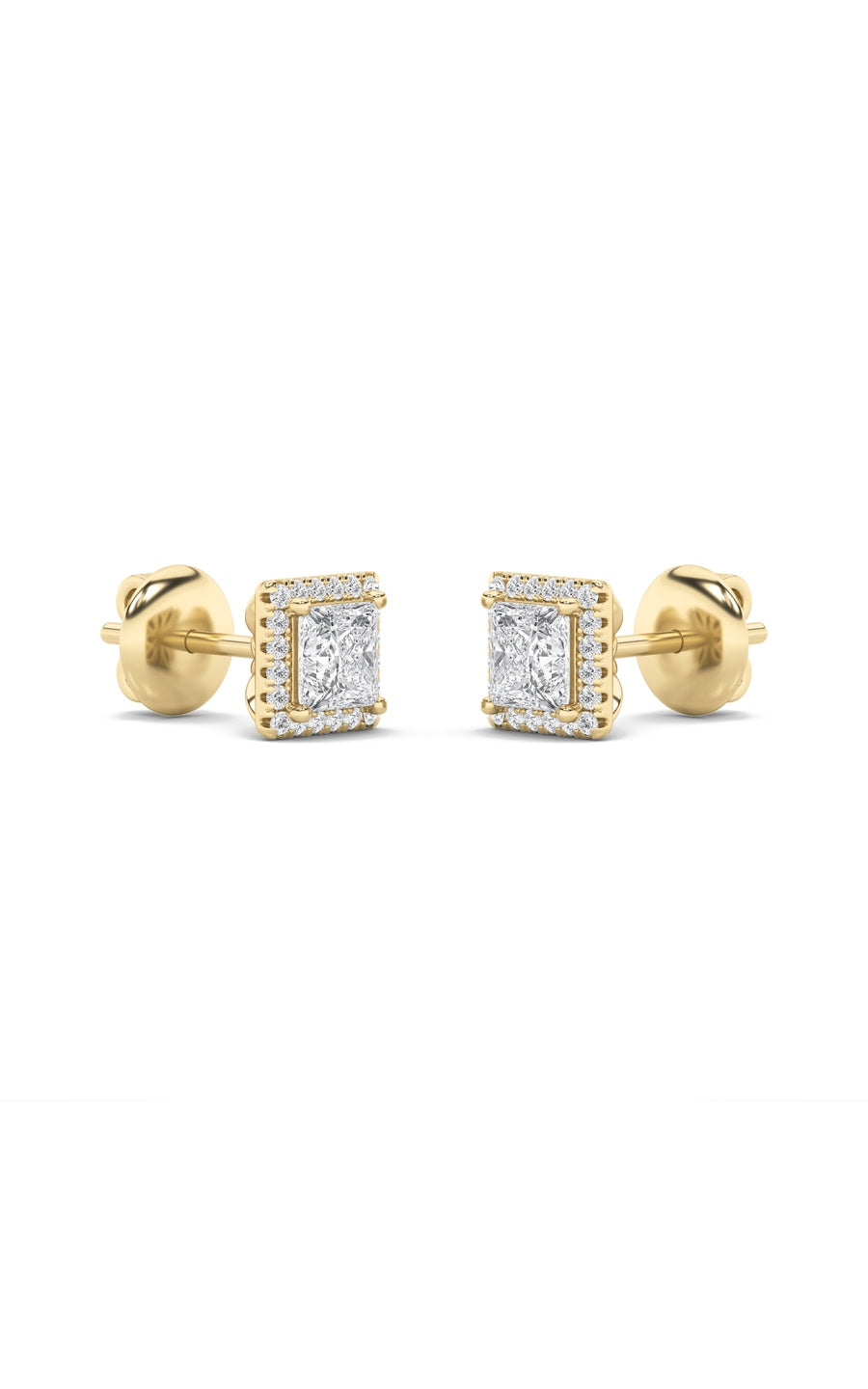 2Cttw Princess Shaped Lab Grown Diamond (F/VS) Halo Stud Earrings in 14K Gold