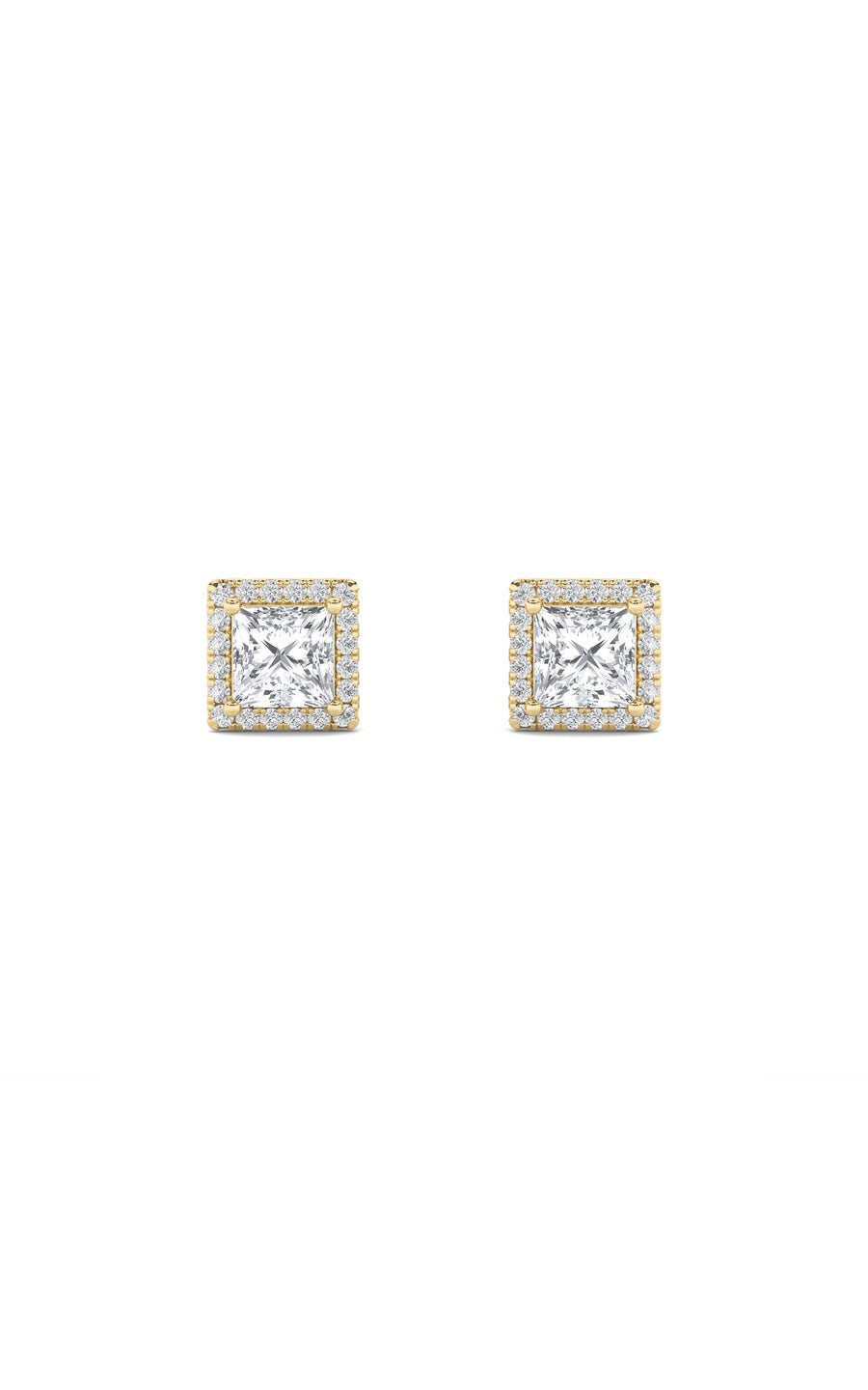 2Cttw Princess Shaped Lab Grown Diamond (F/VS) Halo Stud Earrings in 14K Gold