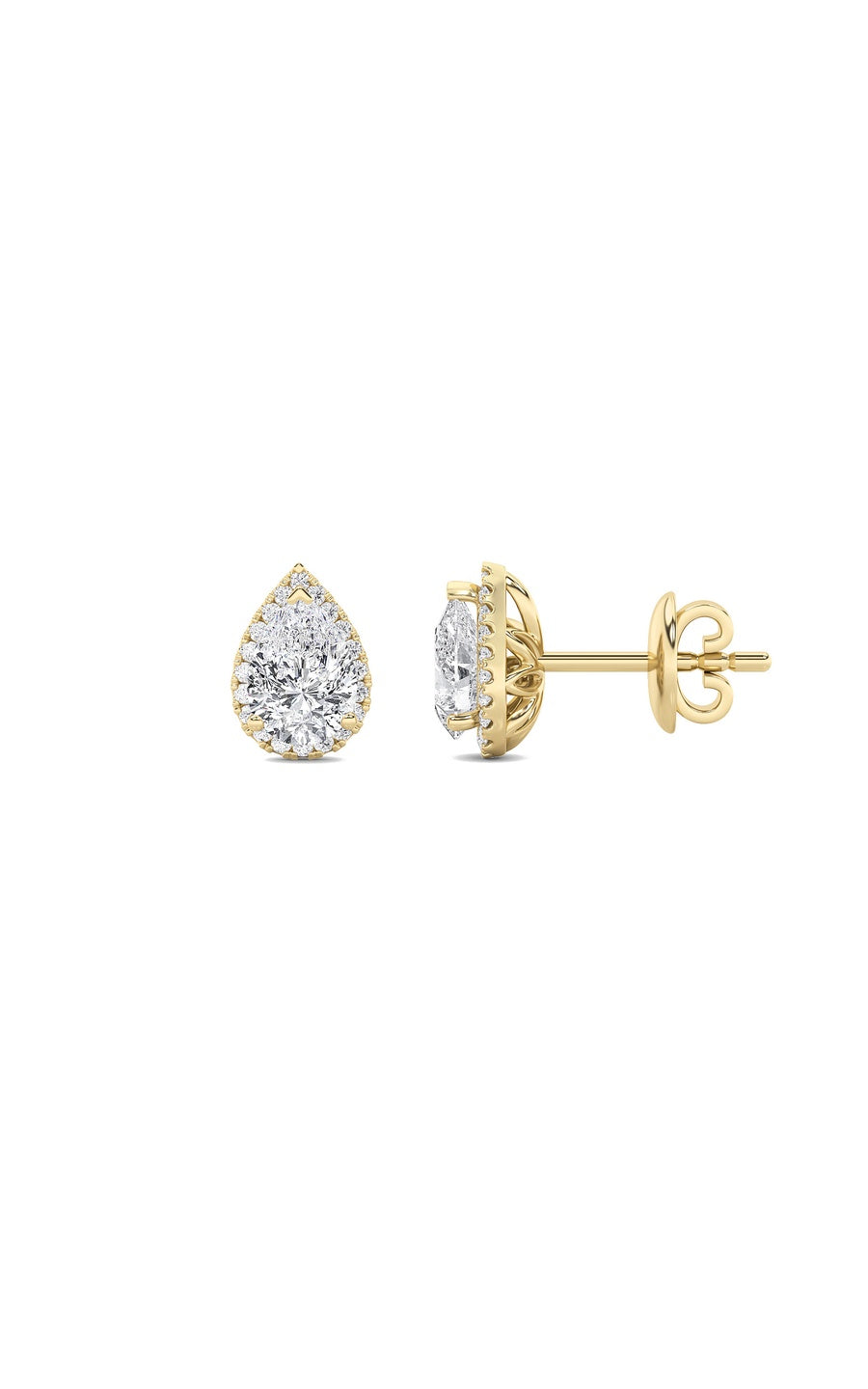 2Cttw Pear Shaped Lab Grown Diamond (F/VS) Halo Stud Earrings in 14K Gold