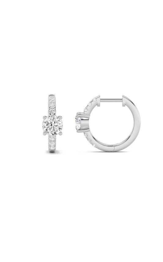 1.5Cttw Round Shaped Lab Grown Diamond (F/VS) Solitare Accent Huggie Earrings in 14K Gold