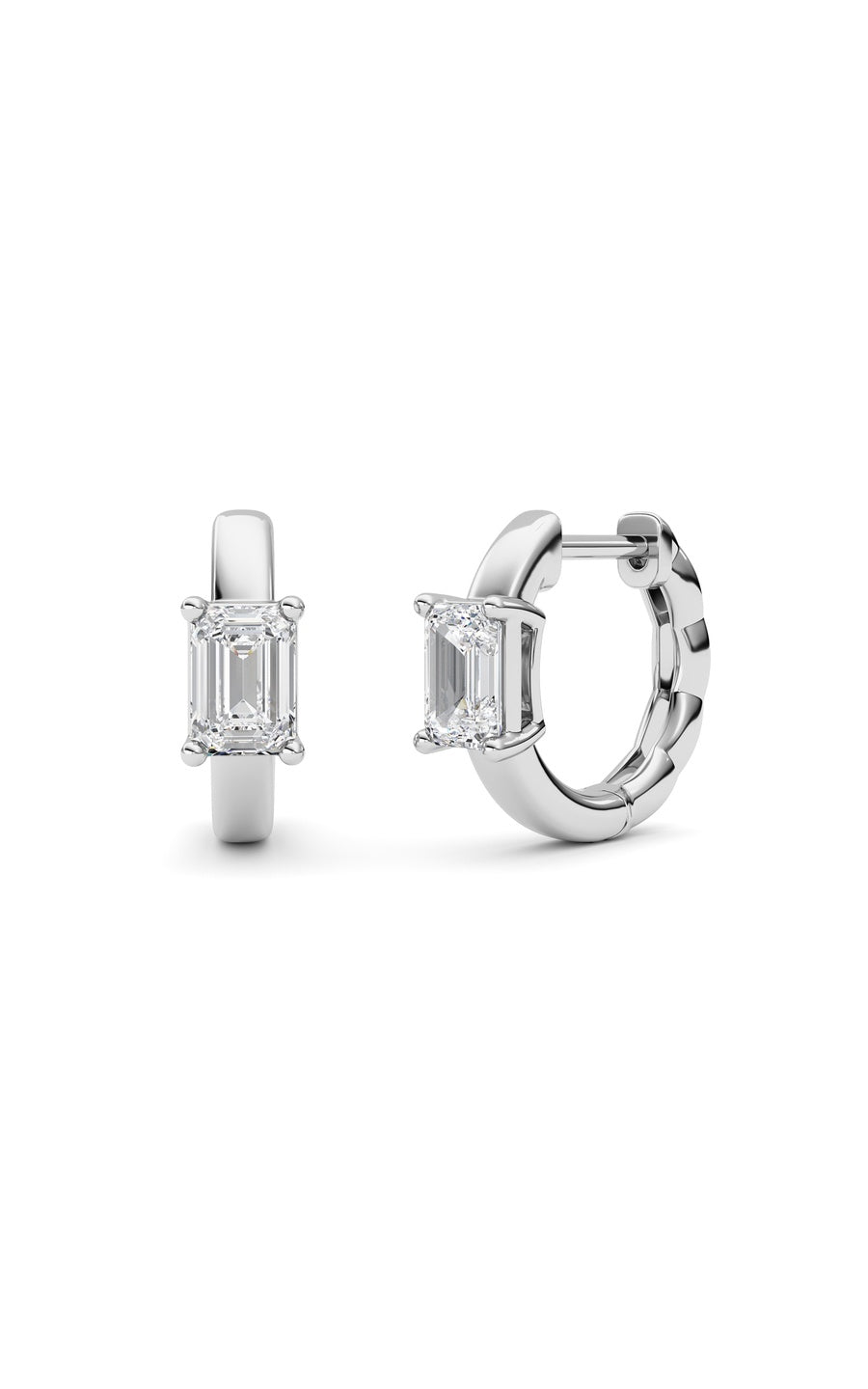 1Cttw Emerald Shaped Lab Grown Diamond (F/VS ) Huggie Earrings in 14K Gold