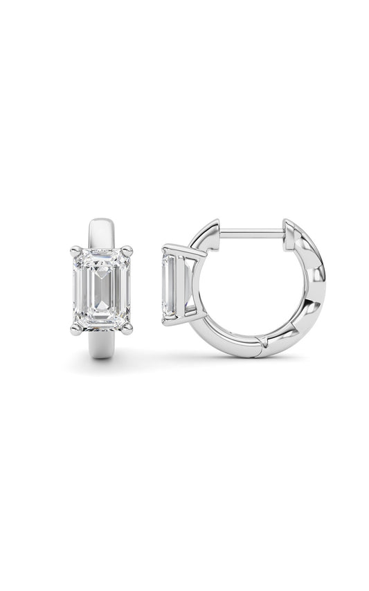 2Cttw Emerald Shaped Lab Grown Diamond (F/VS ) Huggie Earrings in 14K Gold