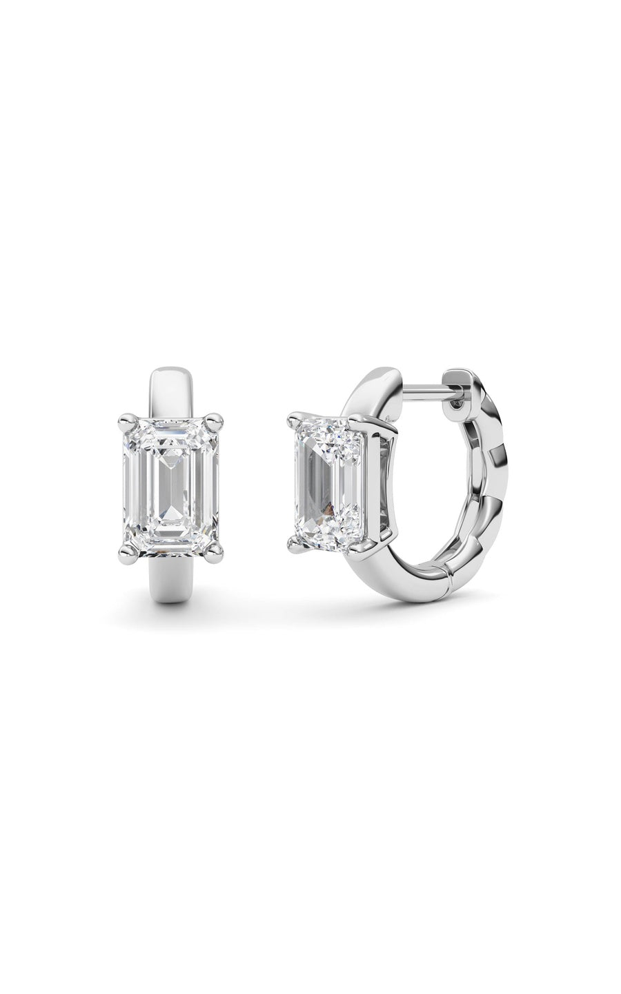2Cttw Emerald Shaped Lab Grown Diamond (F/VS ) Huggie Earrings in 14K Gold