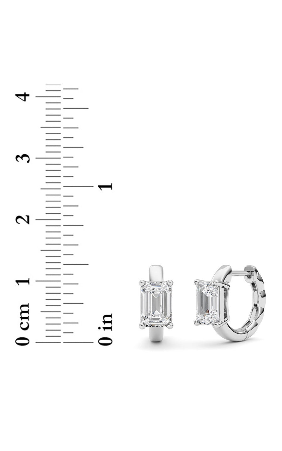 2Cttw Emerald Shaped Lab Grown Diamond (F/VS ) Huggie Earrings in 14K Gold
