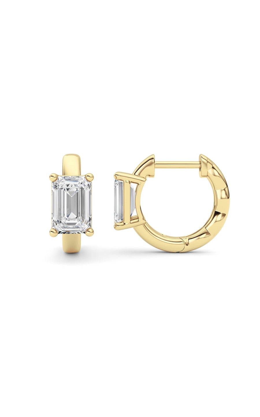 2Cttw Emerald Shaped Lab Grown Diamond (F/VS ) Huggie Earrings in 14K Gold